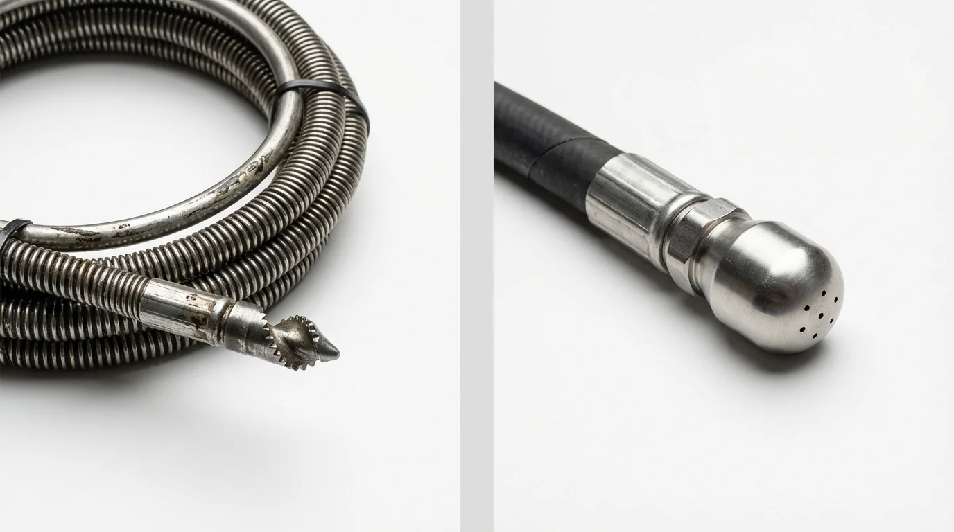 Drain snake cable and hydro jetting nozzle used for drain cleaning in Beaver, WV